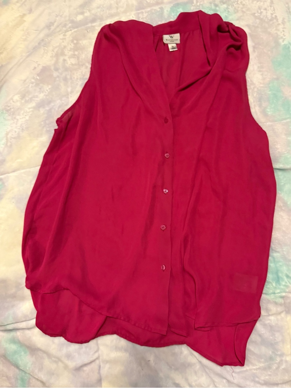 Worthington Sleeveless Button-Down Blouse in Deep Fuchsia